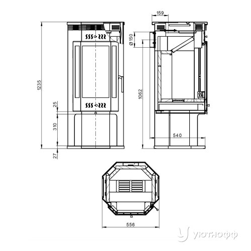 Отопительная печь ASTON 11 кВт (180 м3) Ø пристенно-угловая 150 мм из стали Отопительная печь ASTON 11 кВт (180 м3) Ø пристенно-угловая 150 мм из стали