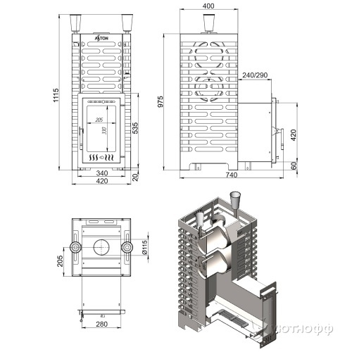 Печь для бани Астон 24 Нерж. (310М) Лонг из стали