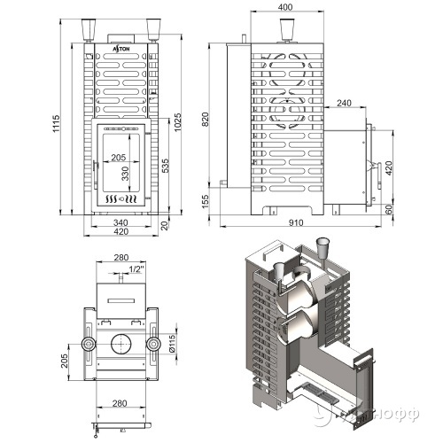 Печь для бани Астон 24 Нерж. (310М) Лонг Аква из стали