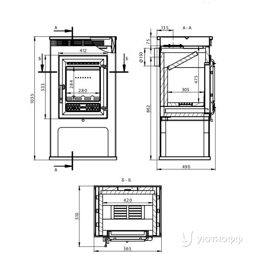 Отопительная печь ASTON 11 кВт (180 м3) Ø 150 мм с чугунной дверью Отопительная печь ASTON 11 кВт (180 м3) Ø 150 мм с чугунной дверью