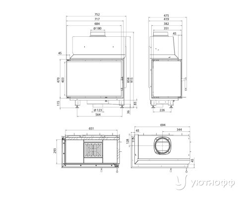 Каминная топка MINISTR 11.680 L из стали 