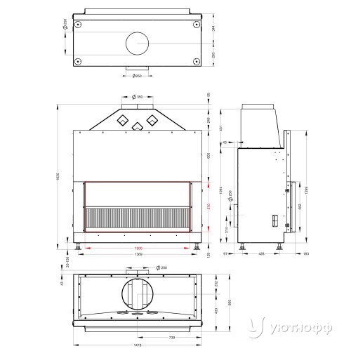 Открытая каминная топка o1c 120\57 с сеткой Открытая каминная топка o1c 120\57 с сеткой