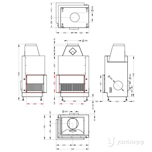 Открытая каминная топка o2c 70\50 L с сеткой