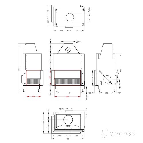 Открытая каминная топка o2c 90\50 L с сеткой Открытая каминная топка o2c 90\50 L с сеткой