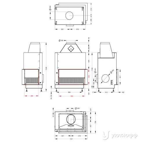 Открытая каминная топка o2c 90\50 R с сеткой Открытая каминная топка o2c 90\50 R с сеткой