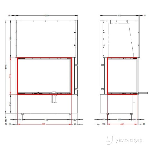 Топка каминная П2С 8457 L сталь 8 кВт Топка каминная П2С 8457 L сталь 8 кВт