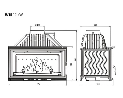 Каминная чугунная топка Kaw-Met W15 12 кВт