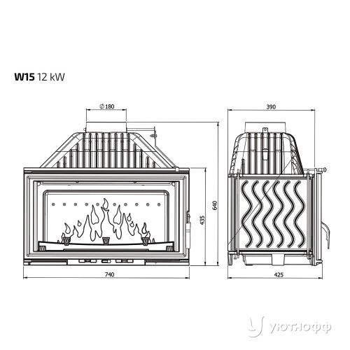 Каминная чугунная топка Kaw-Met W15 12 кВт Каминная чугунная топка Kaw-Met W15 12 кВт