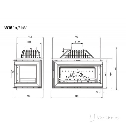 Каминная чугунная топка Kaw-Met W16 14,7 кВт Каминная чугунная топка Kaw-Met W16 14,7 кВт