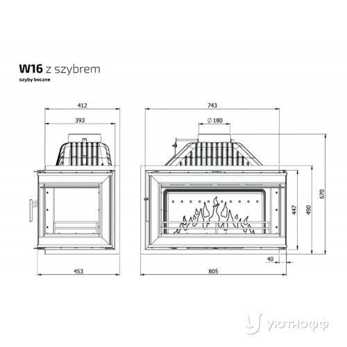 Каминная чугунная топка Kaw-Met W16 PB (2 стекла) Каминная чугунная топка Kaw-Met W16 PB (2 стекла)