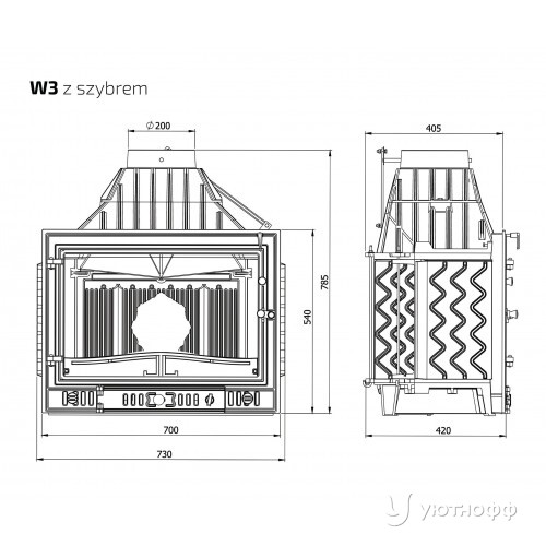 Каминная чугунная топка Kaw-Met W3 Каминная чугунная топка Kaw-Met W3