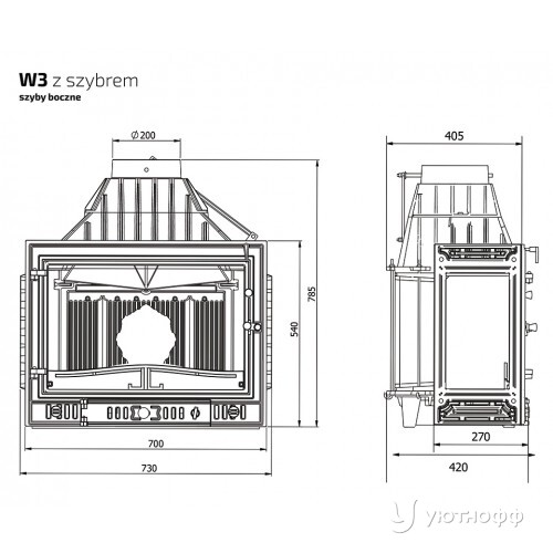 Каминная чугунная топка Kaw-Met W3 LB (2 стекла) Каминная чугунная топка Kaw-Met W3 LB (2 стекла)