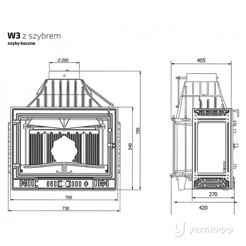 Каминная чугунная топка Kaw-Met W3 PB (2 стекла) Каминная чугунная топка Kaw-Met W3 PB (2 стекла)