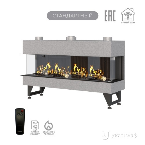 Каминная трехсторонняя топка на газу Airtone Gassi 1400 с дровами