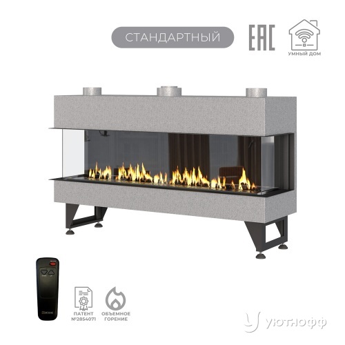 Каминная трехсторонняя топка на газу Airtone Gassi 1400 с пультом ДУ