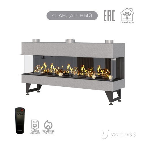 Каминная трехсторонняя топка на газу Airtone Gassi 1600 с дровами