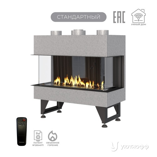 Каминная трехсторонняя топка на газу Airtone Gassi 800 с пультом ДУ