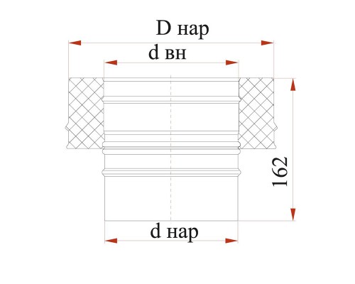 Переходник моно-термо с изоляцией Дымок 115/200 мм (0,5 мм)