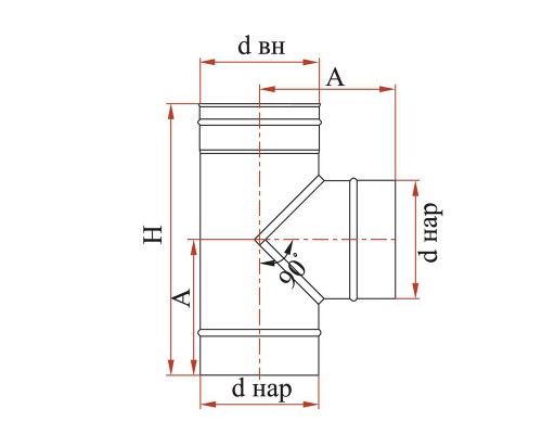 Тройник 90º без изоляции Дымок одностенный 115 мм (0,5 мм)