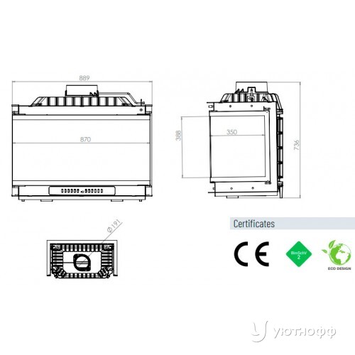Каминная топка ECHA-TECH Font 800 трехстороннее стекло с шибером Каминная топка ECHA-TECH Font 800 трехстороннее стекло с шибером