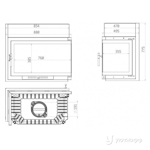 Каминная топка ECHA-TECH Font 800 R угловое стекло справа Каминная топка ECHA-TECH Font 800 R угловое стекло справа