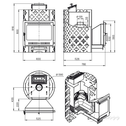 Печь для бани Этна 18 (Панорама М) чугун с закрытой каменкой