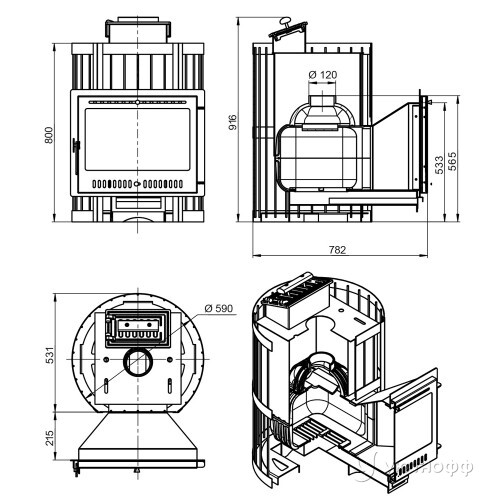 Печь для бани Этна Стандарт 18 (Панорама М) чугун с закрытой каменкой