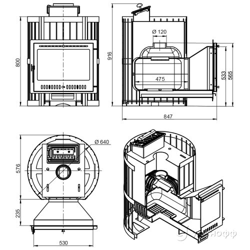 Печь для бани Этна Стандарт 24 (Панорама М) чугун с закрытой каменкой