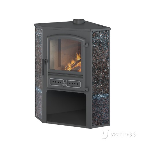 Дровяная печь-камин ЭТНА (БКД) угловой амфиболит Ø 115мм