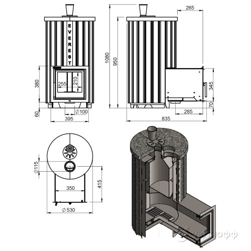 Печь для бани Эверест 24 Стим Мастер (226М) амфиболит S-20