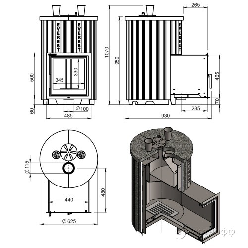 Печь для бани Эверест 30 Стим Мастер (227М) пироксенит элит S-20
