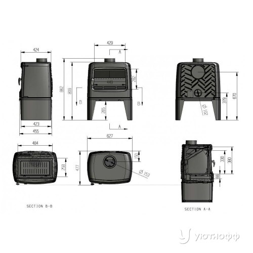 Печь-камин Firebird Bear 10 кВт на ножках чугун