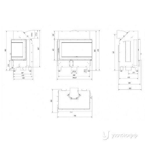 Топка каминная Илднорд Мальмо правый угол