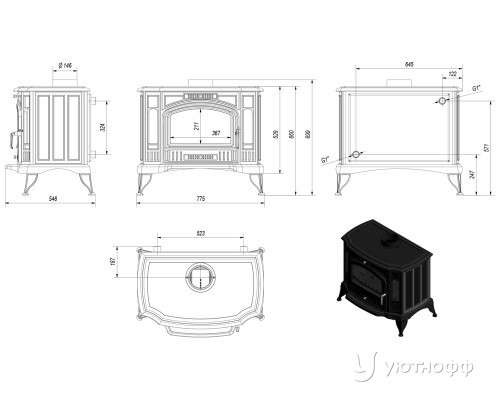 Дровяная печь Kratki Koza K9/W 150 с водяным контуром