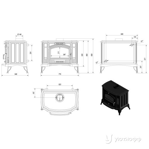 Дровяная печь Kratki Koza K9/W 150 с водяным контуром