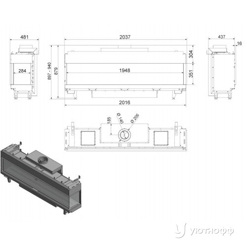 Газовая топка Kratki LEO/P/200/G20 правый угол Газовая топка Kratki LEO/P/200/G20 правый угол