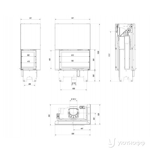 Каминная топка из стали VNP 810 / 410 правый угол Каминная топка из стали VNP 810 / 410 правый угол
