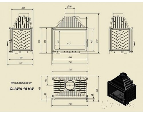 Топка каминная Оливия 18 кВт из чугуна Топка каминная Оливия 18 кВт из чугуна