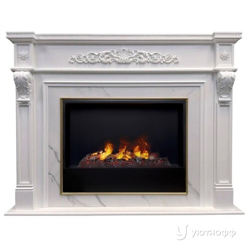 Электрокамин Моцарт в белом цвете с очагом Кассета 630М