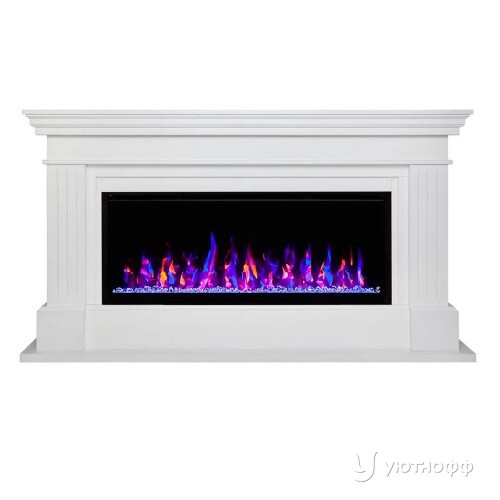 Линейный электрокамин Онтарио 42 белый с очагом Saphir 42