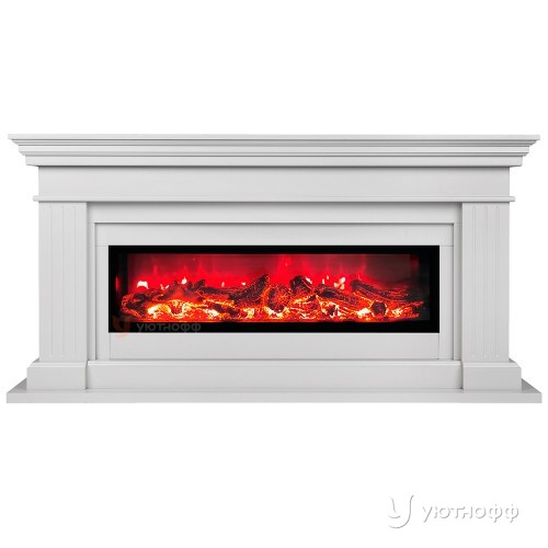 Электрокамин Онтарио белый с очагом Беверли 1000