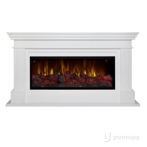 Электрокамин Онтарио белый с очагом Беверли 1000