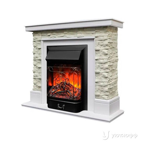 Электрокамин Аризона СТД белый с очагом Маджестик на выбор