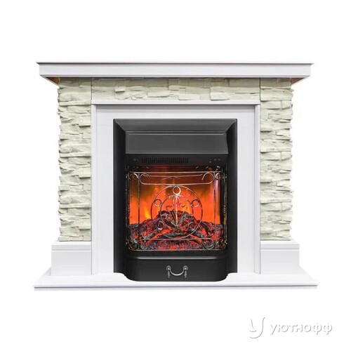 Электрокамин Аризона СТД белый с очагом Маджестик на выбор