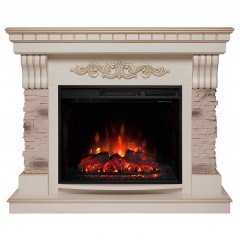 Каминокомплект Марсель 25.5 белый дуб (портал Marseilles 25.5 WT-619G + очаг Sparta, Evrika, Saphir)