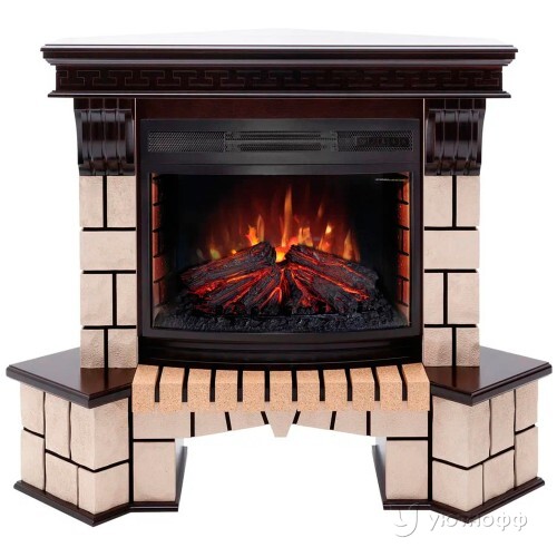 Угловой электрокамин Стоун 25 с очагом Фаерфилд 25