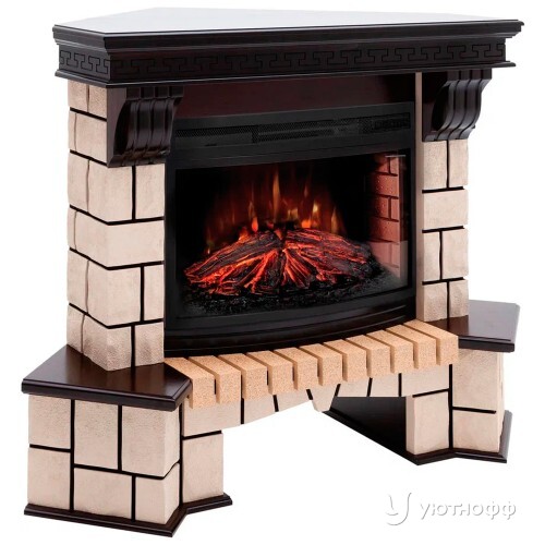 Угловой электрокамин Стоун 25 с очагом Фаерфилд 25