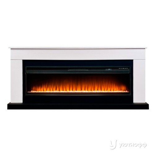 Камин линейный Берген белый с черным c очагом Вижен 60