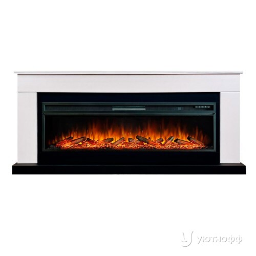 Камин линейный Берген белый с черным c очагом Вижен 60