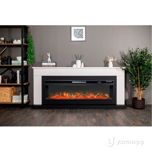 Камин линейный Берген белый с черным c очагом Вижен 60